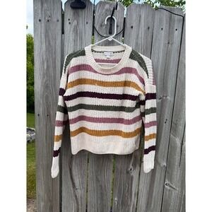 SO Womens Striped Crewneck Sweater Multicolor Chunky Knit Pullover Size Small